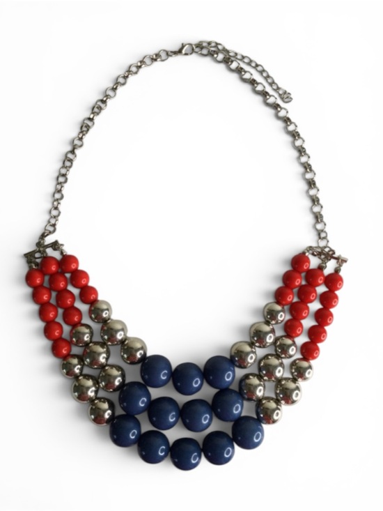 The Unbranded Brand Jewelry - Triple‑Strand Red, Silver & Navy Patriotic Beaded Statement Necklace